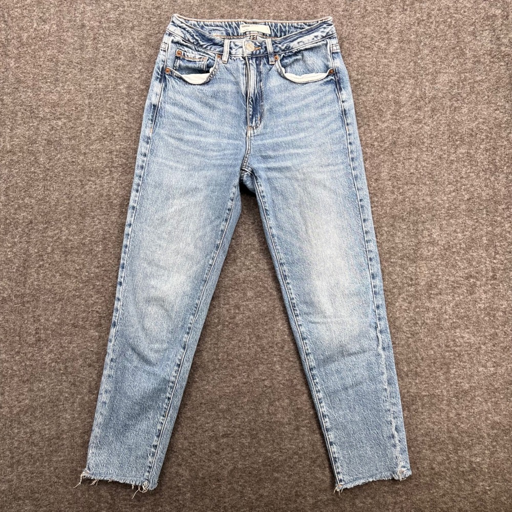 Garage Denim Mom Jeans Light Wash High Rise Raw Hem Blue Size 3 Cropped